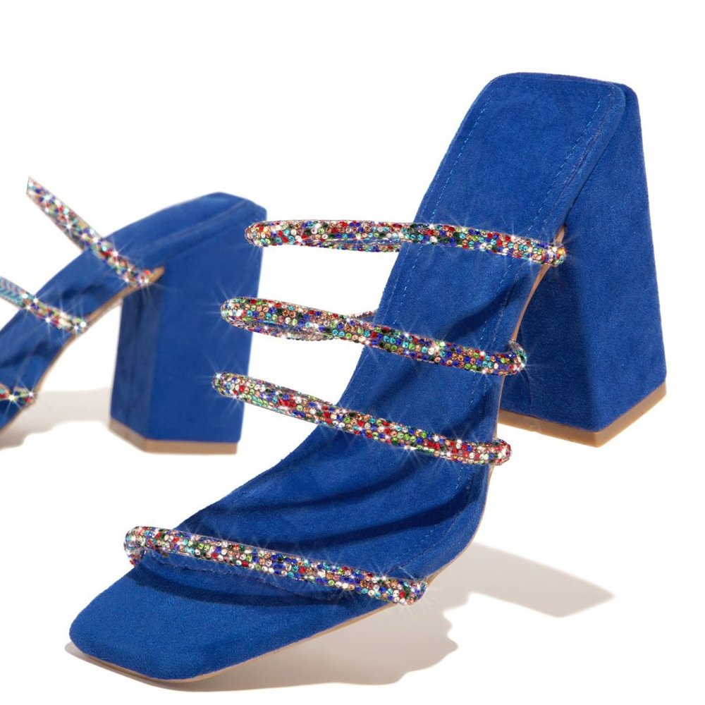 NEW🔥 Jewel Squared Open Toe High Heel Mule Sandal - Picture 2 of 5